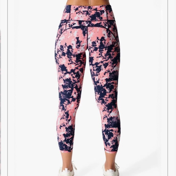 Sweaty Betty The Power 7/8 Leggings Pink Navy Print High Waist - Picture 3 of 13